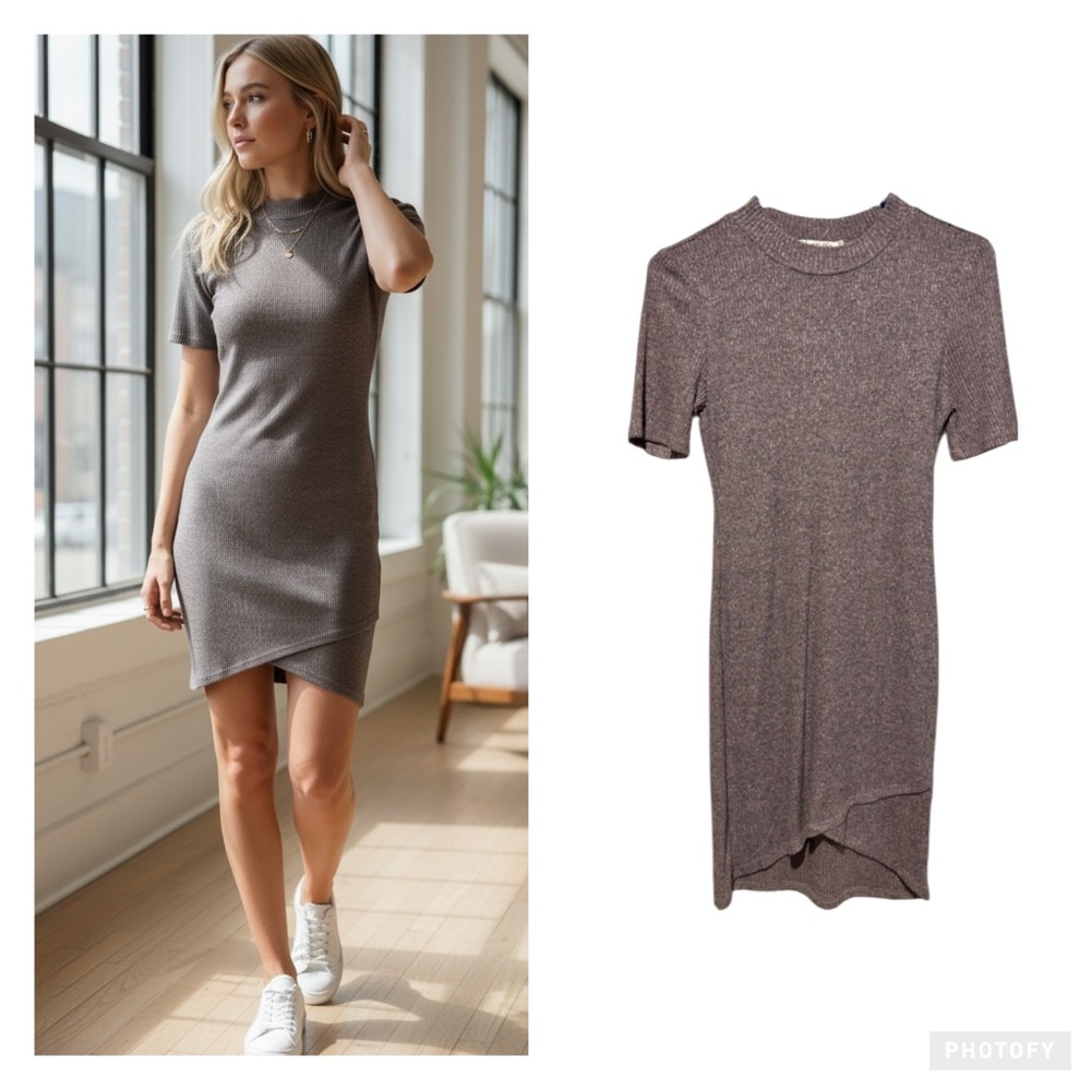 heart & hips small Elegant Women's Knit Dress in Taupe - Picture 2 of 2